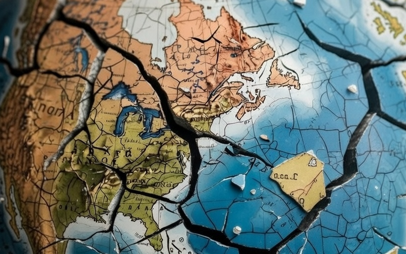 World globe cracked and fractured