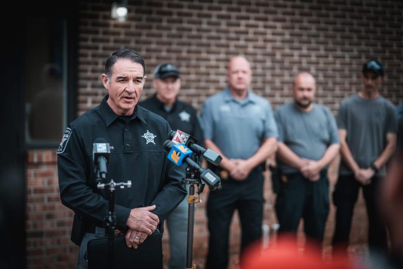 Franklin County Sheriff Kevin White, delivering remarks at a press conference.