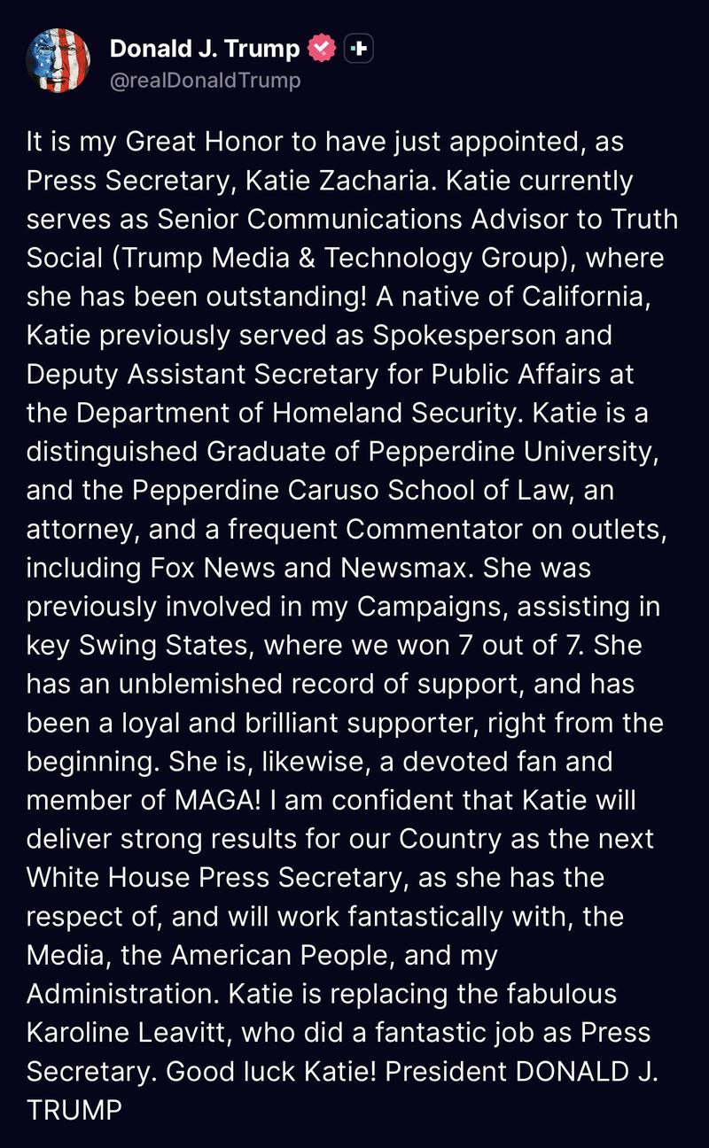 Donald J. Trump Via Truth Social