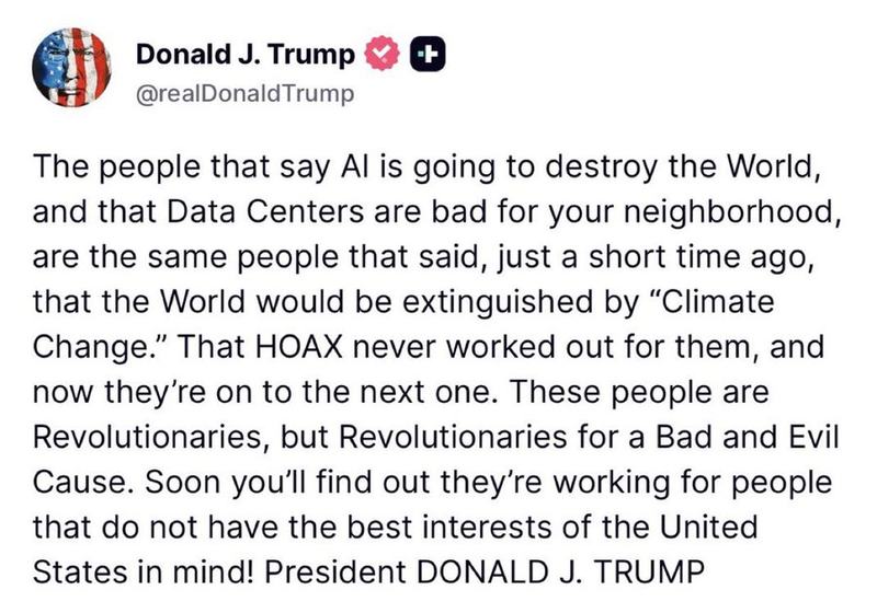 Trump Post on AI and Data Centers