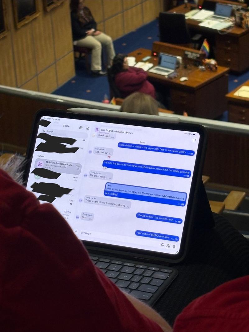 Photo of private chat between reporter Craig Harris and AZ SOS board member Kathy Boltz, captured by a confidential source.