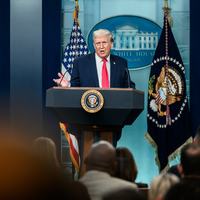 Trump Speaking to Reporters in Press Room - Shutterstock