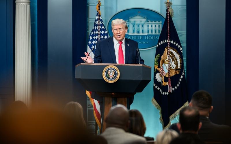 Trump Speaking to Reporters in Press Room - Shutterstock